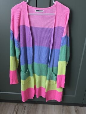 Wish Pastel Striped Open-Front Cardigan - Pink & Multi